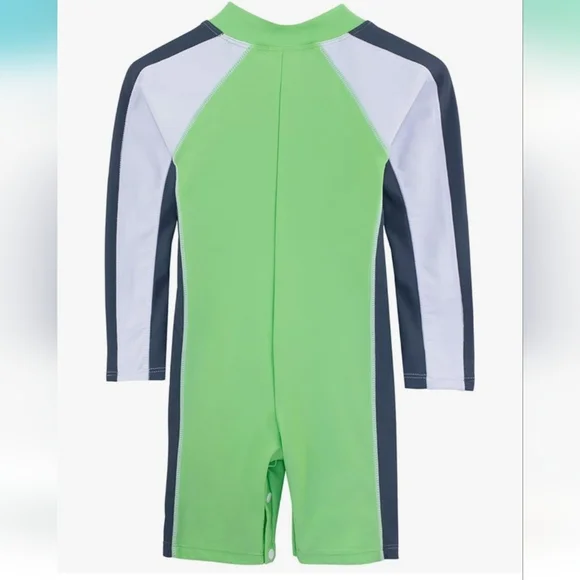 Boys One Piece Long Sleeve Sunsuit Swim Suit UPF 50+ Sun Protection Green Navy - Picture 2 of 3